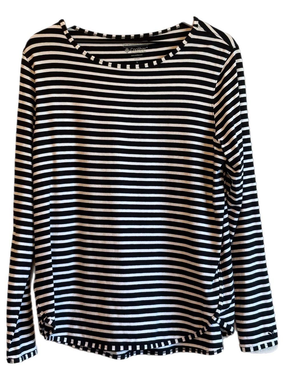 Coolibar UPF 50 Black & White Striped Long-Sleeve Top L Sun Protection Nautical